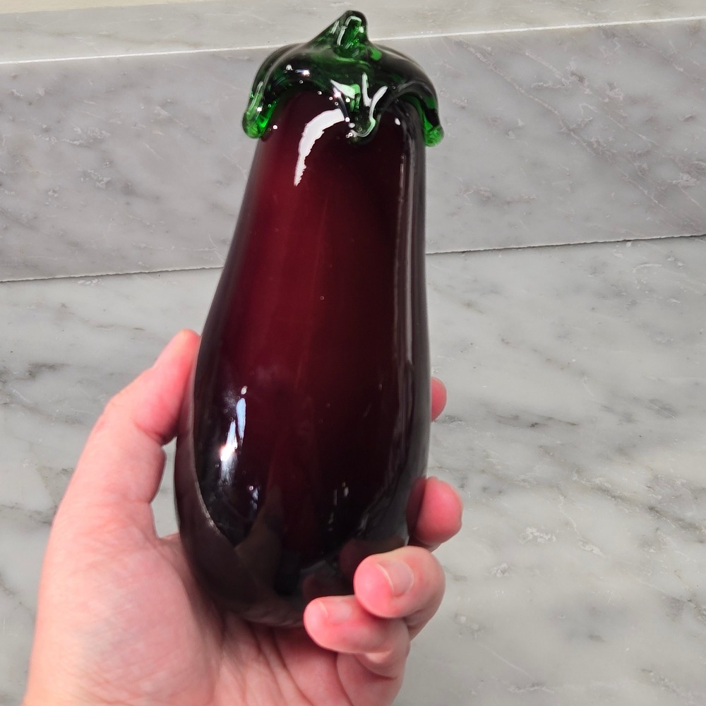 VTG Handblown Studio Art Glass Eggplant Home Decor Murano Style Purple, 6.5"‎ L